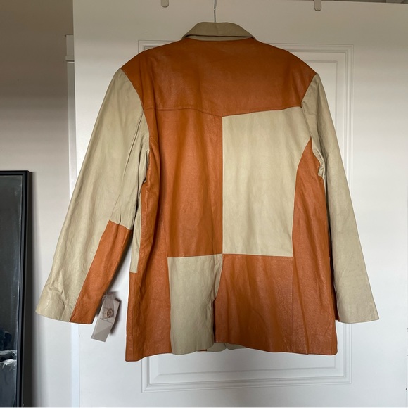 Scorpio color blocked tan and mustard leather jacket - Picture 2 of 8